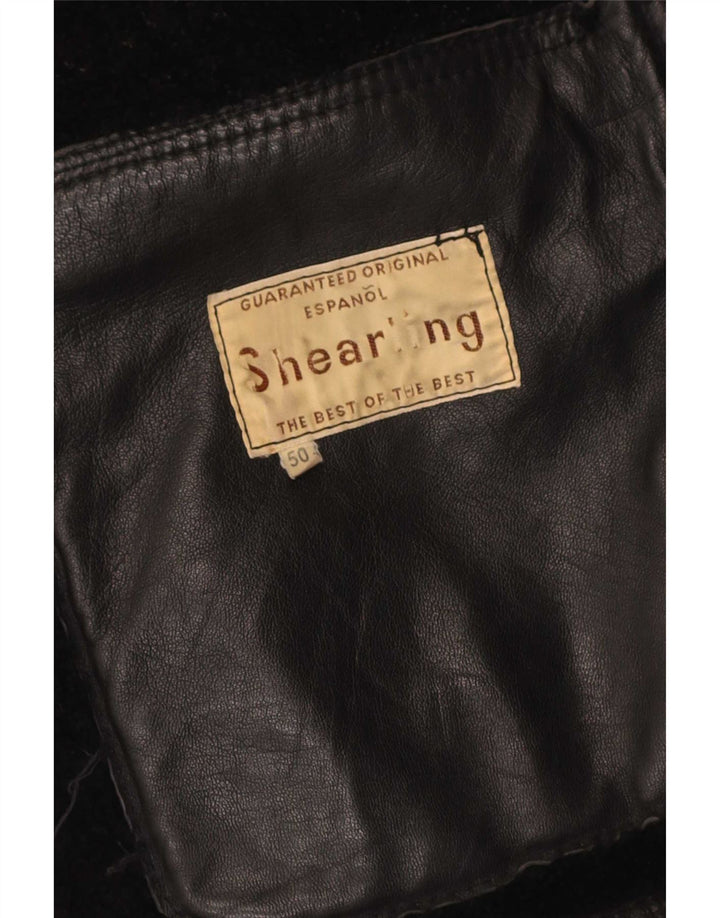 Jaqueta masculina vintage shearling IT 50 grande couro preto