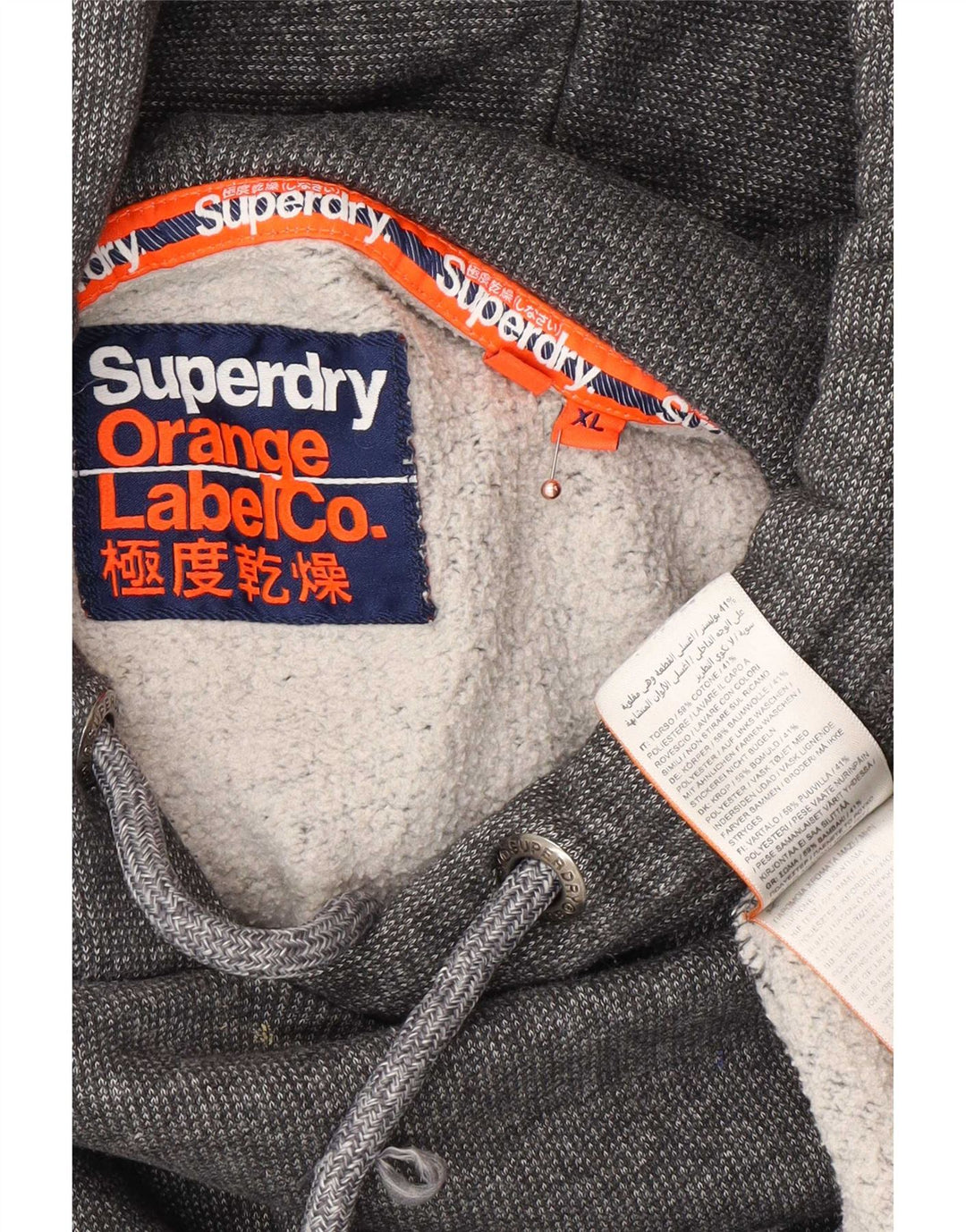 Suéter com capuz masculino Superdry XL cinza algodão