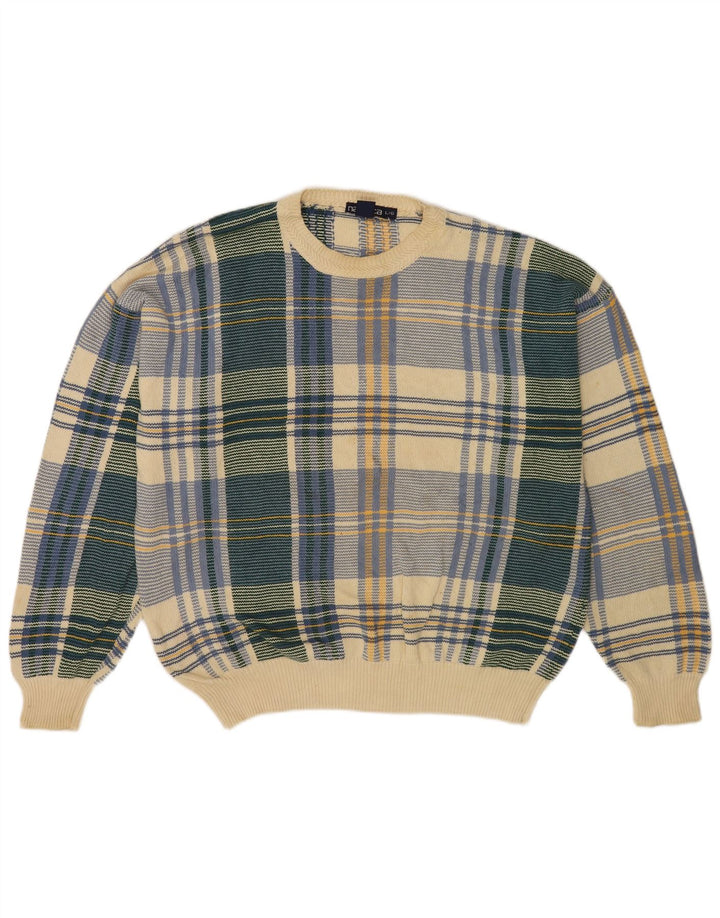 Suéter masculino Nautica com ajuste solto e gola redonda, grande xadrez multicolorido