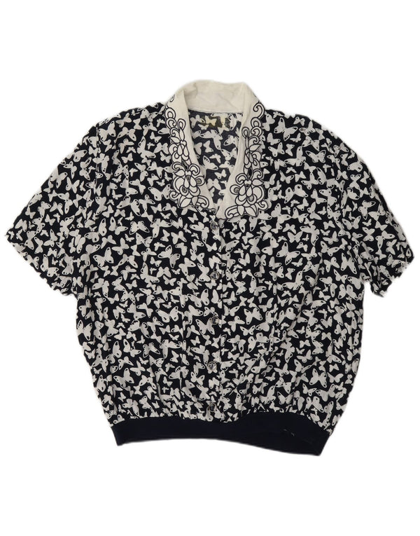Blusa feminina vintage UK 16 grande borboleta colorida preta