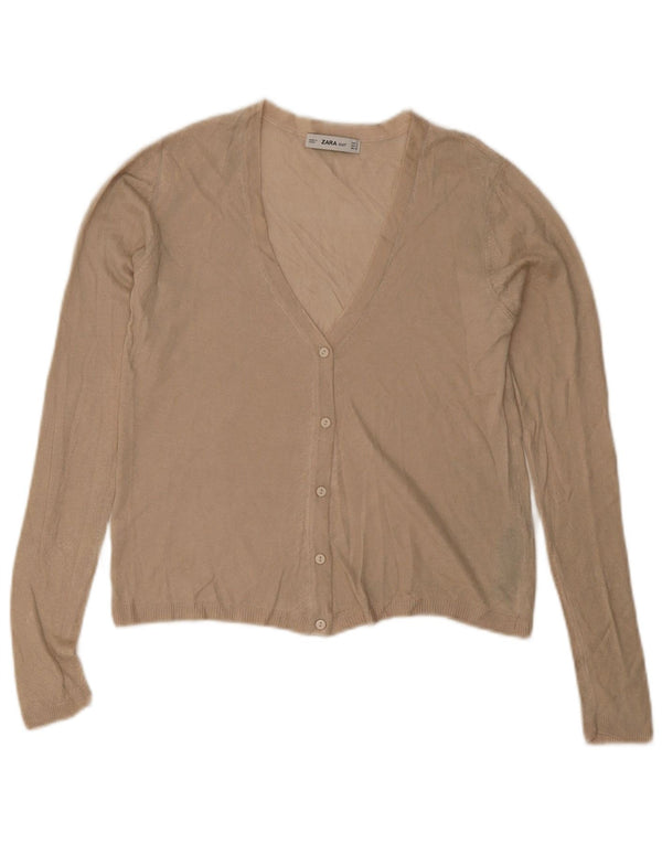 Zara Womens Crop Cardigan Top UK 10 Pequeno Bege Viscose