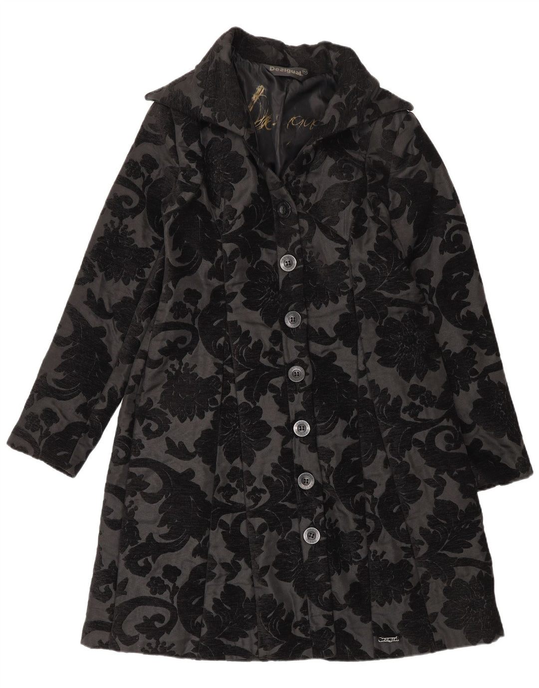 Sobretudo feminino Desigual Regular Fit EU 42 grande preto floral moderno