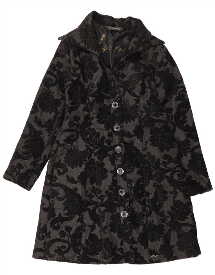 Sobretudo feminino Desigual Regular Fit EU 42 grande preto floral moderno