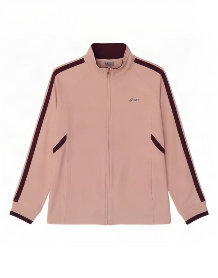 Asics Womens Tracksuit Top Jacket UK 12 Medium Pink Colourblock Algodão