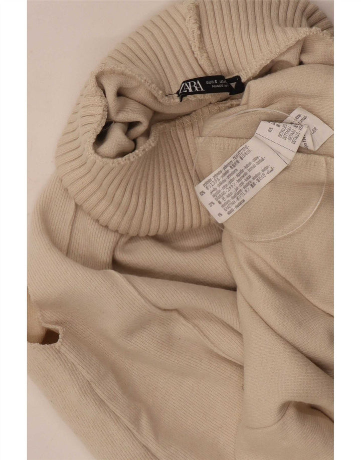 Zara Womens Roll Neck Vest Top UK 10 Pequeno Poliéster Bege