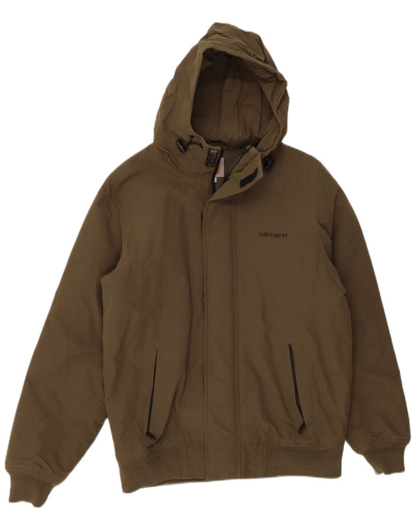 Carhartt Mens Hooded Bomber Jacket UK 36 Small Khaki Nylon