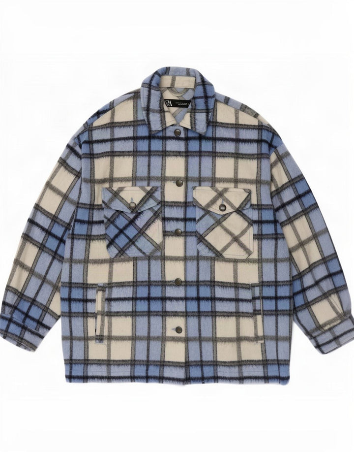 Zara Womens Oversized Shacket Jacket UK 10 Small Blue Plaid