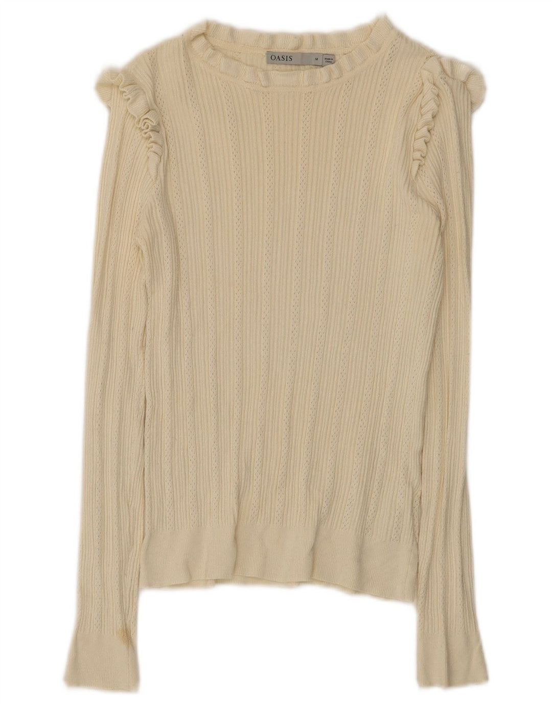 Top feminino Oasis de manga comprida UK 12 médio off white viscose