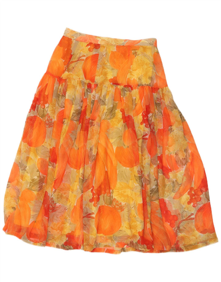 Saia feminina vintage linha A W30 médio laranja floral