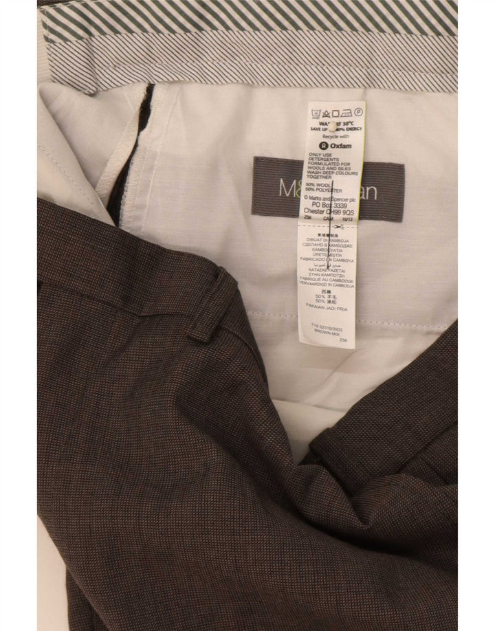 Calça masculina de terno reto Marks & Spencer W36 L31 lã marrom