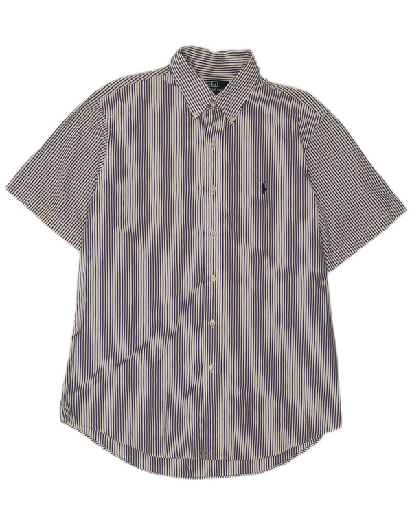 Polo Ralph Lauren Camisa masculina de manga curta tamanho 42 16 1/2 grande listrada azul