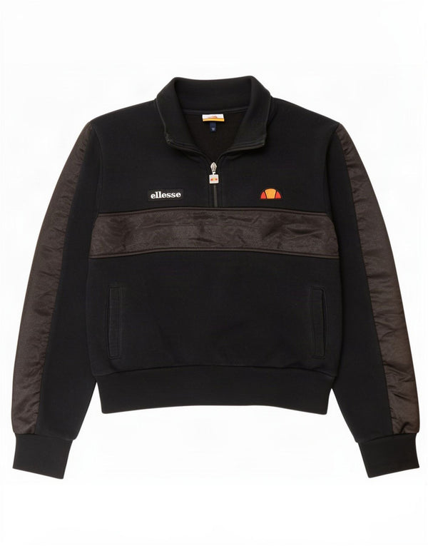 Suéter Ellesse feminino com gola e zíper UK 12 bloco colorido preto médio