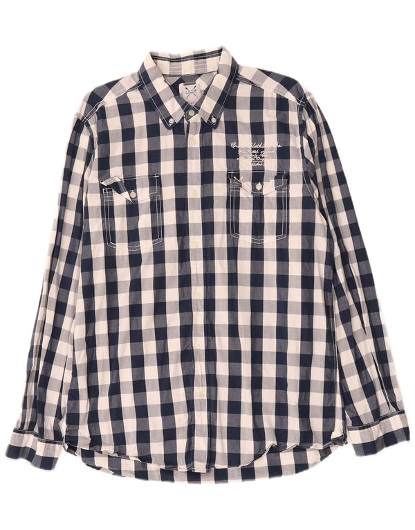 Camisa masculina de ajuste personalizado da Crew Clothing XL azul marinho algodão guingão