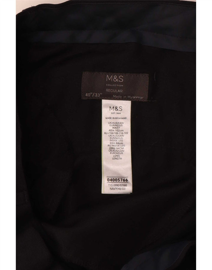 Calça masculina de terno regular Marks & Spencer W40 L33 poliéster azul marinho