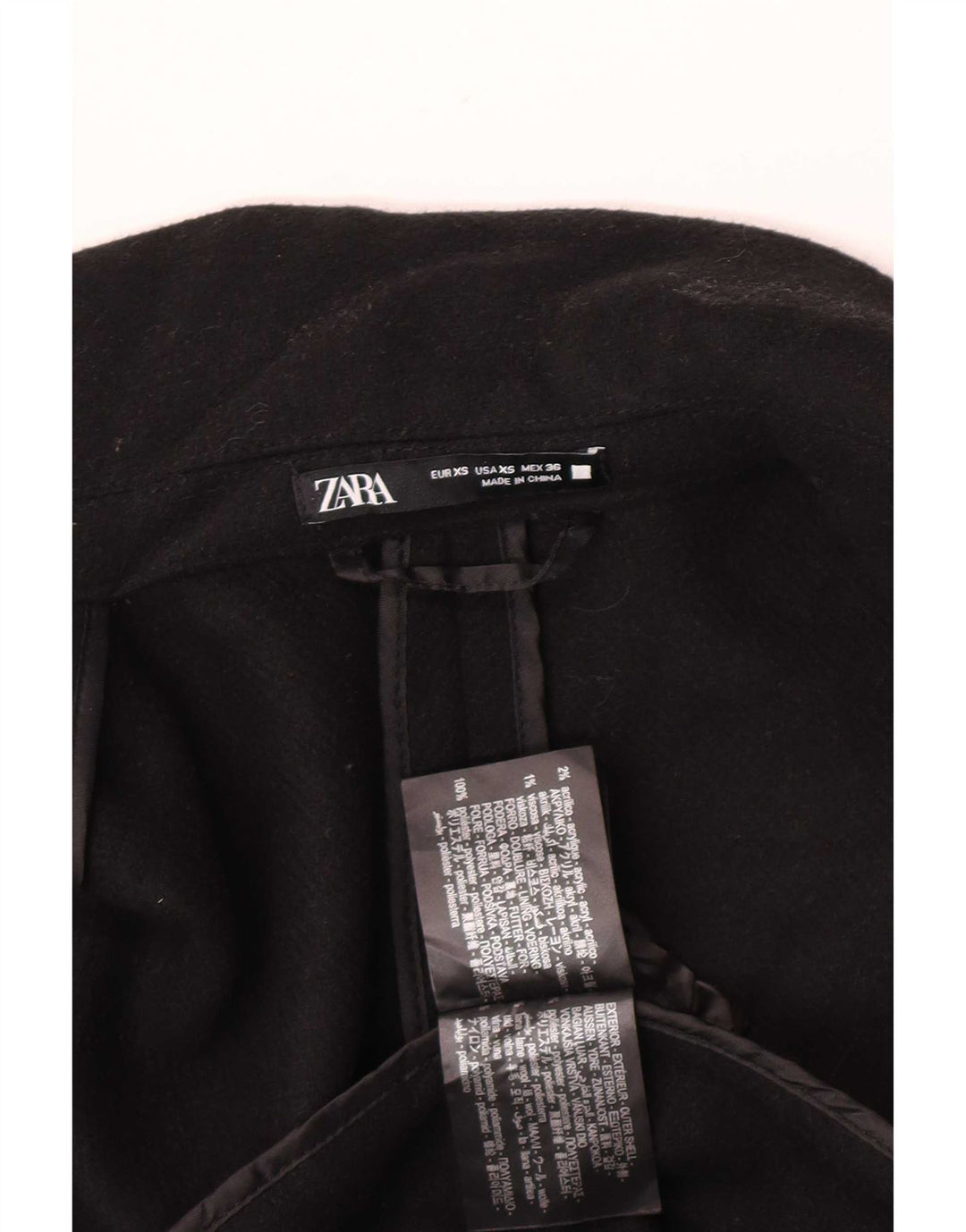 Zara Mens Overcoat UK 34 XS Poliéster Preto