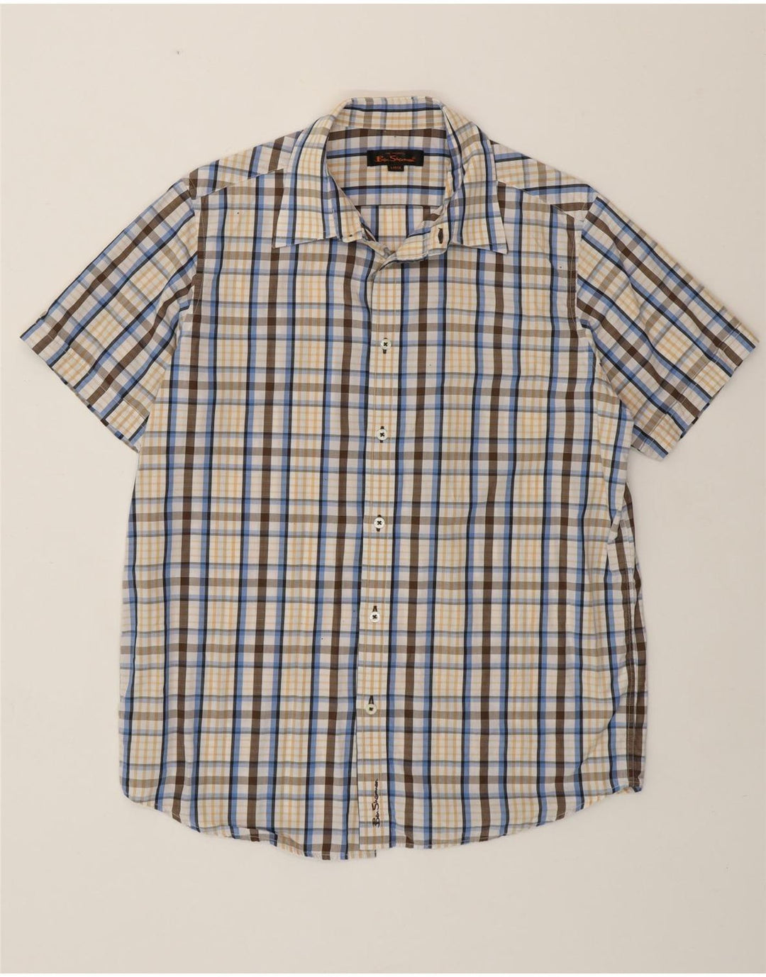 Camisa masculina de manga curta BEN SHERMAN grande algodão xadrez multicolorido