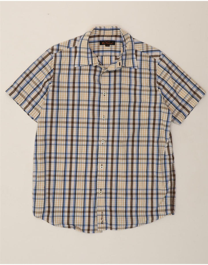 Camisa masculina de manga curta BEN SHERMAN grande algodão xadrez multicolorido