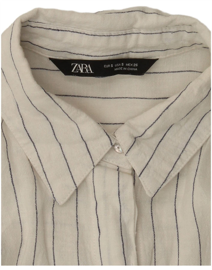 Zara Womens Longline Camisa Oversized UK 10 Pequena Risca Branca