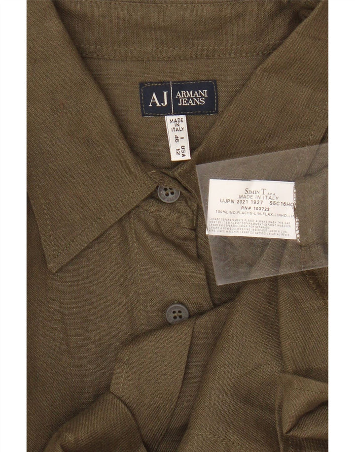 Camisa feminina Armani Jeans UK 16 grande linho cáqui