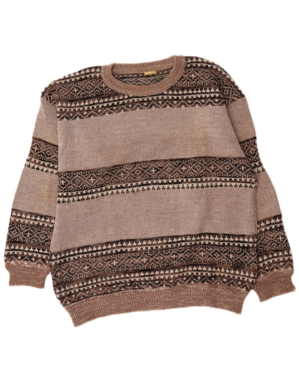 Suéter vintage masculino com gola redonda XL cinza Fair Isle acrílico