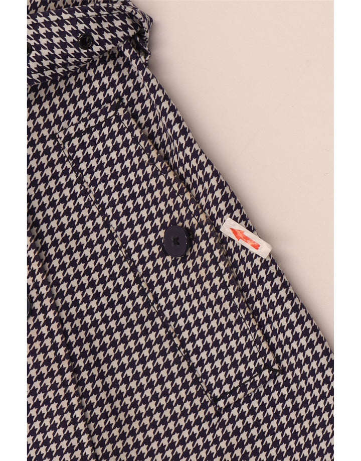 Casaco trench feminino Jack Wills Reino Unido 8 pequeno algodão houndstooth azul marinho
