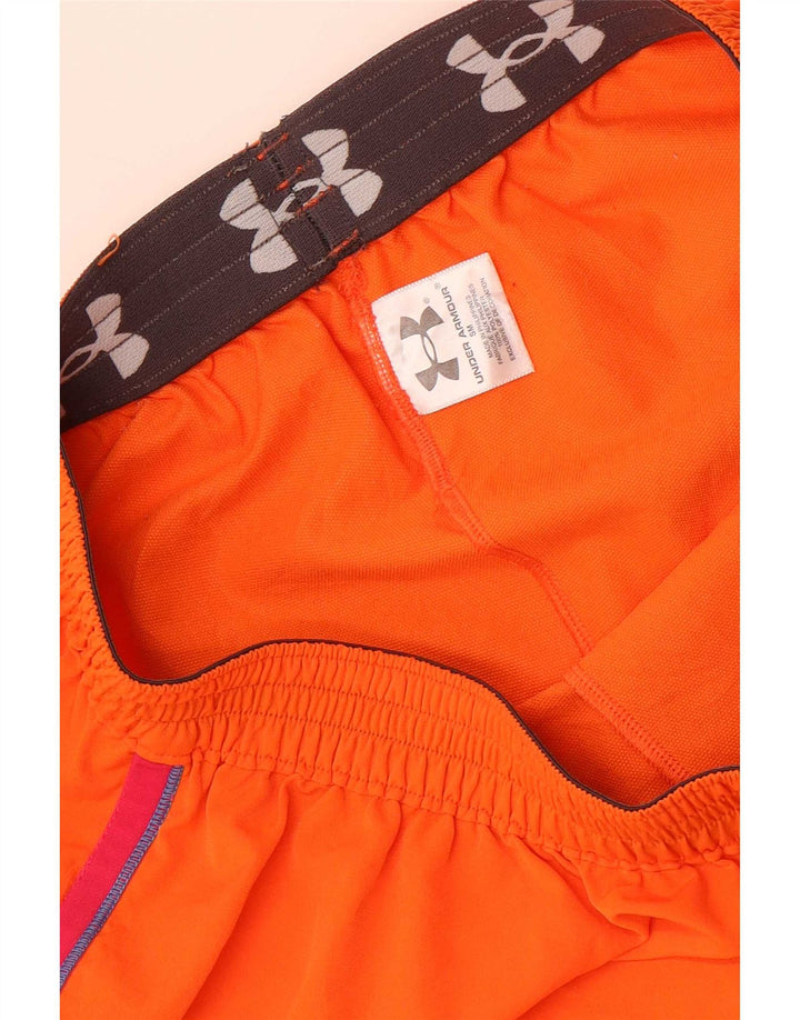 Shorts esportivos femininos Under Armour UK 8 poliéster listrado laranja pequeno