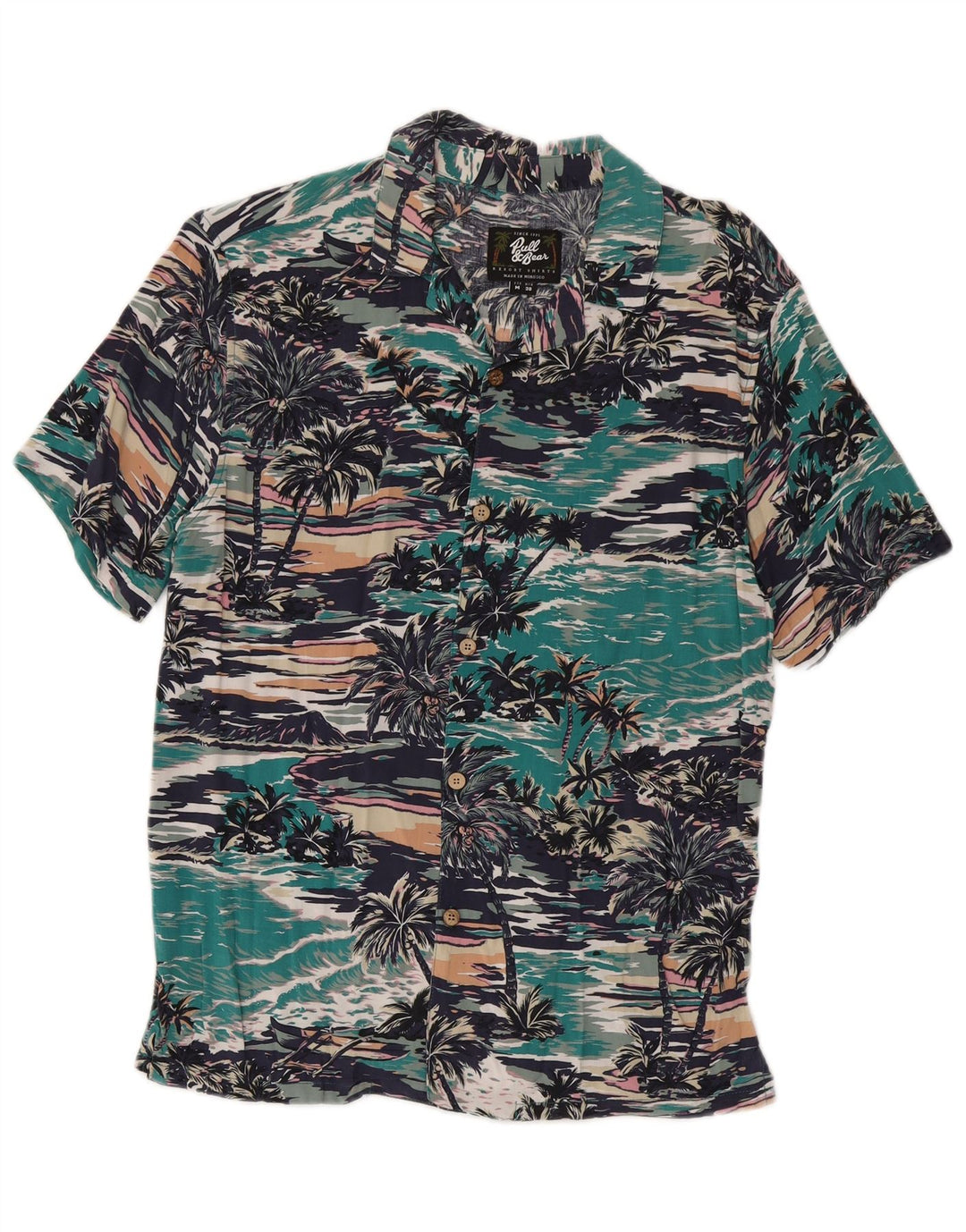 Camisa masculina havaiana de manga curta Pull & Bear viscose média multicolorida