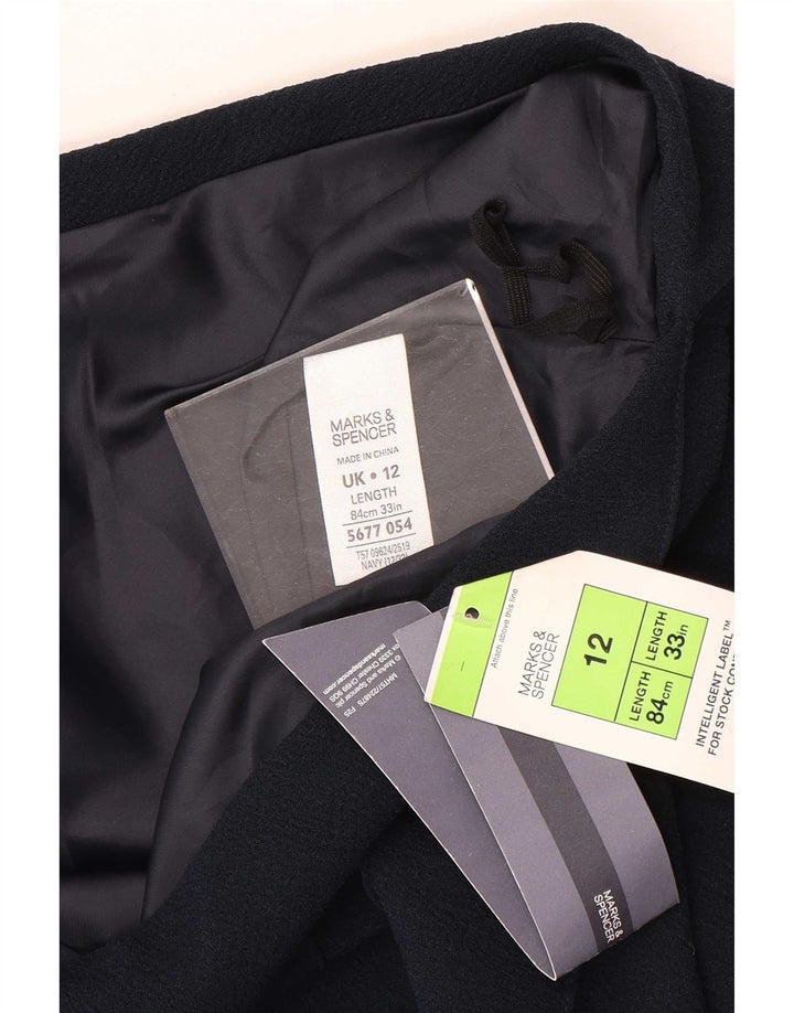 Saia midi feminina Marks & Spencer Reino Unido 12 médio W33 poliéster azul marinho