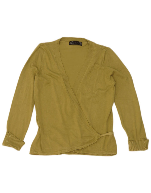 Zara Suéter Cardigan Feminino Wrap UK 12 Médio Verde Rayon