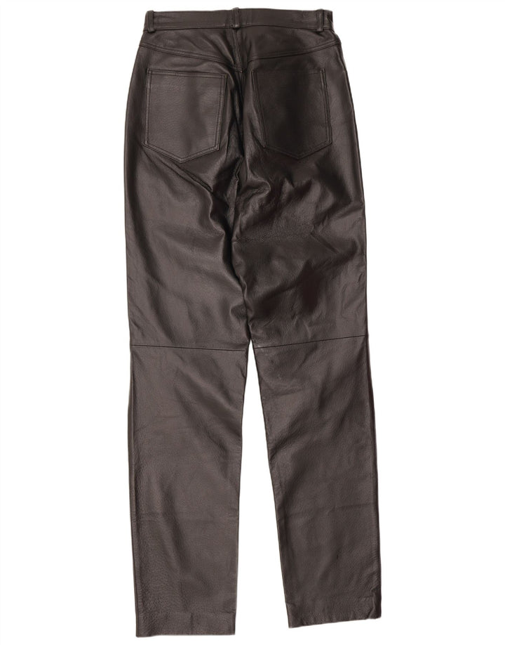 Calça feminina de couro slim Avitano EU 38 médio W26 L33 preta