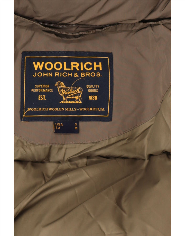 Jaqueta masculina acolchoada com capuz Woolrich UK 36 pequena cáqui