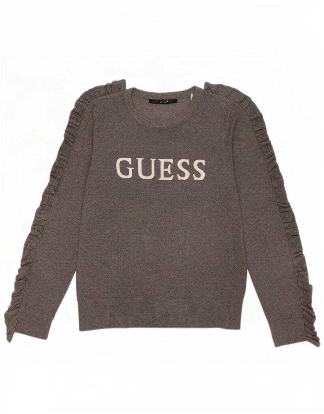 Suéter feminino Guess com gola redonda e estampa gráfica UK 14 cinza médio