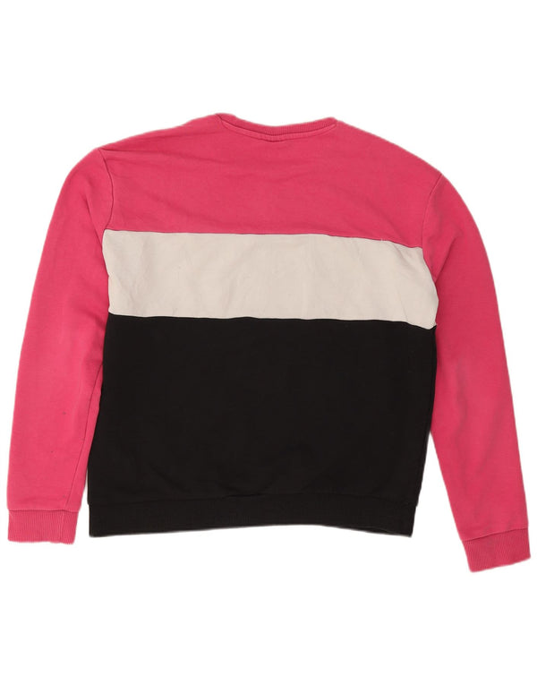 Fila moletom gráfico feminino jumper UK 16 grande algodão colorblock rosa