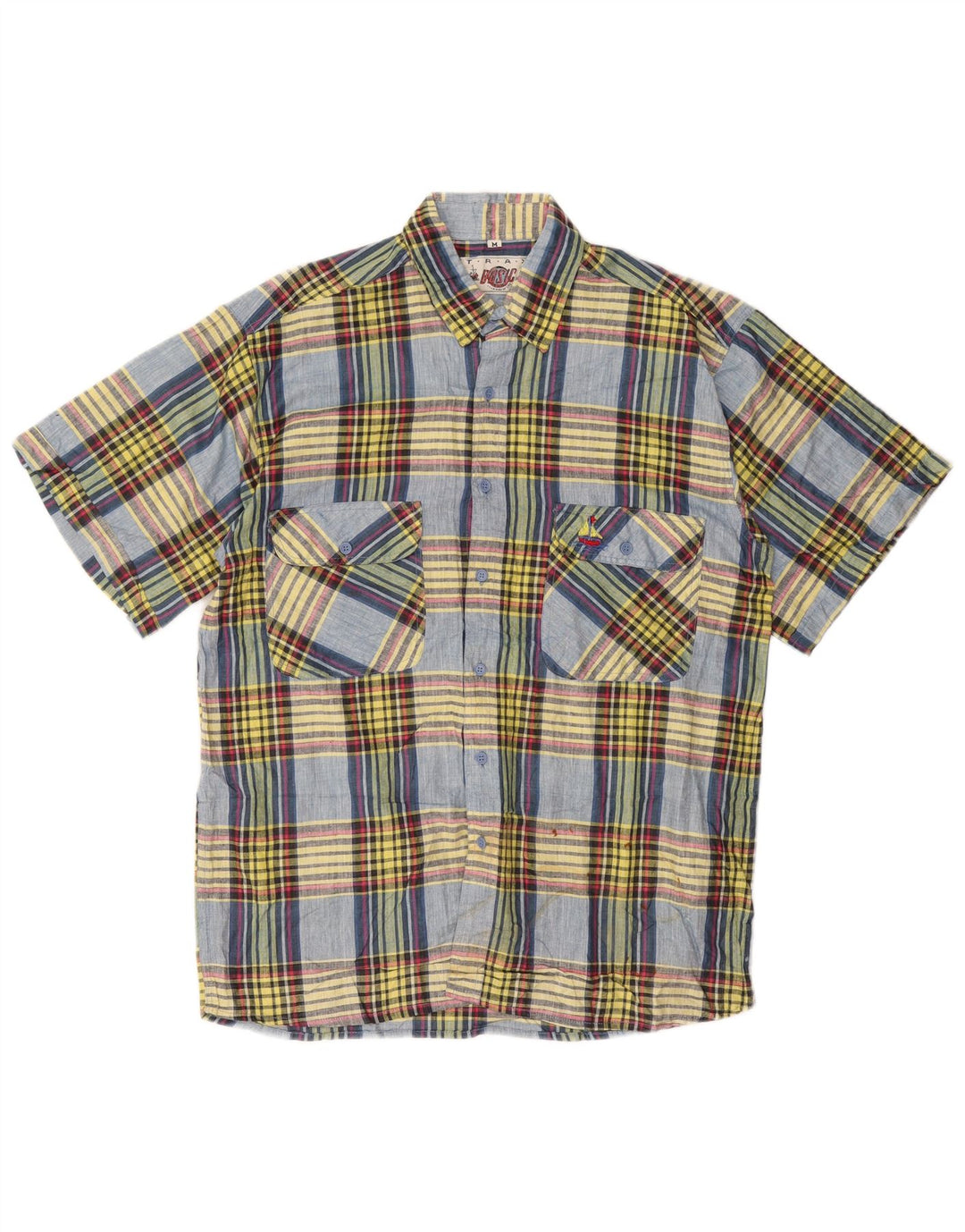 Camisa masculina de manga curta BASIC, algodão xadrez médio multicolorido