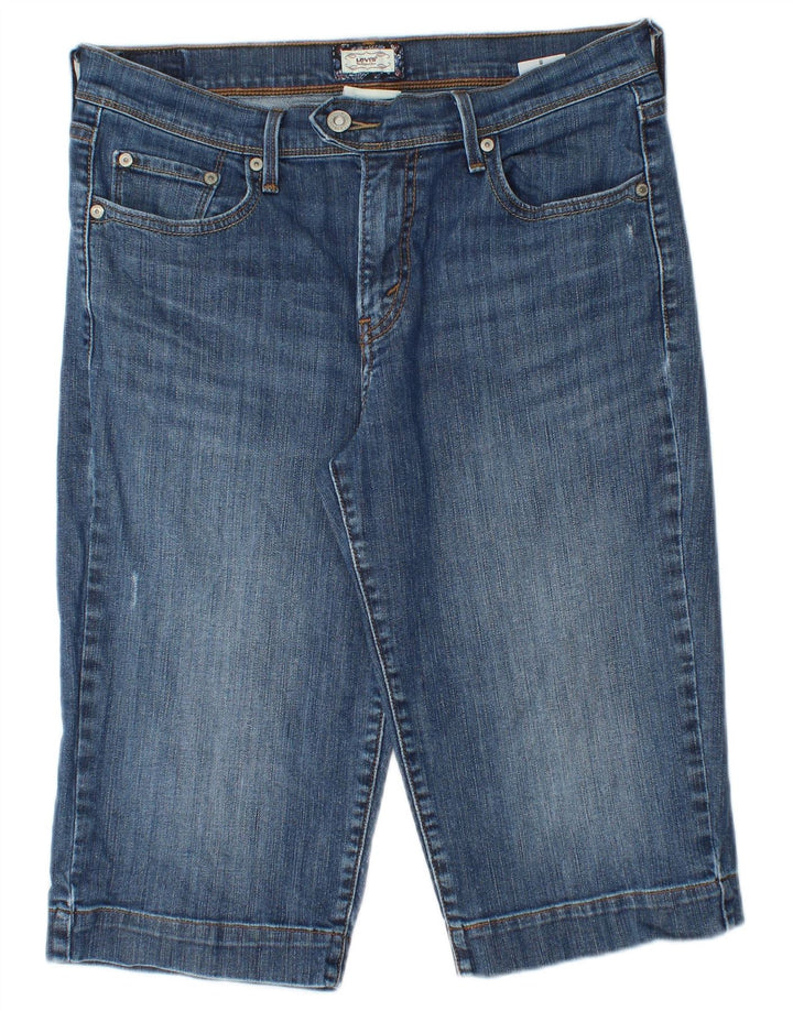 Bermuda jeans feminina LEVI'S desgastada US 8 médio W28 algodão azul
