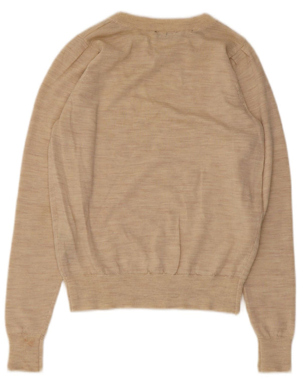 Suéter feminino selecionado com gola canoa e gola canoa UK 6 XS lã bege