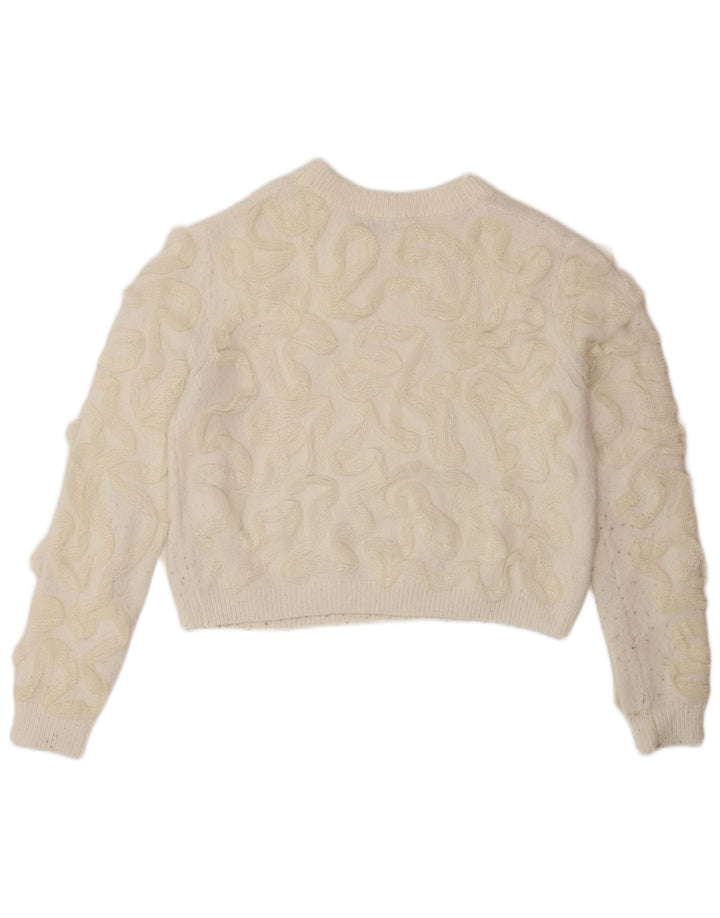 Suéter feminino Zara com estampa abstrata e gola redonda, tamanho UK 10, pequeno, off white