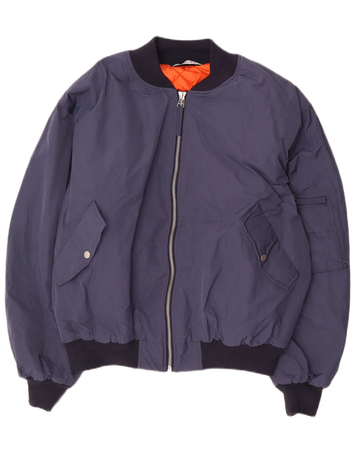 Jaqueta bomber masculina Zara Loose Fit UK 42 XL azul marinho poliéster