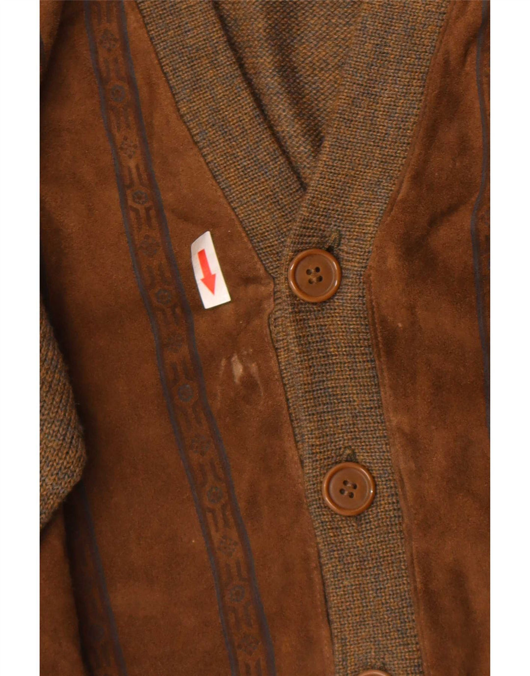 Suéter cardigã de camurça masculino vintage grande lã geométrica marrom