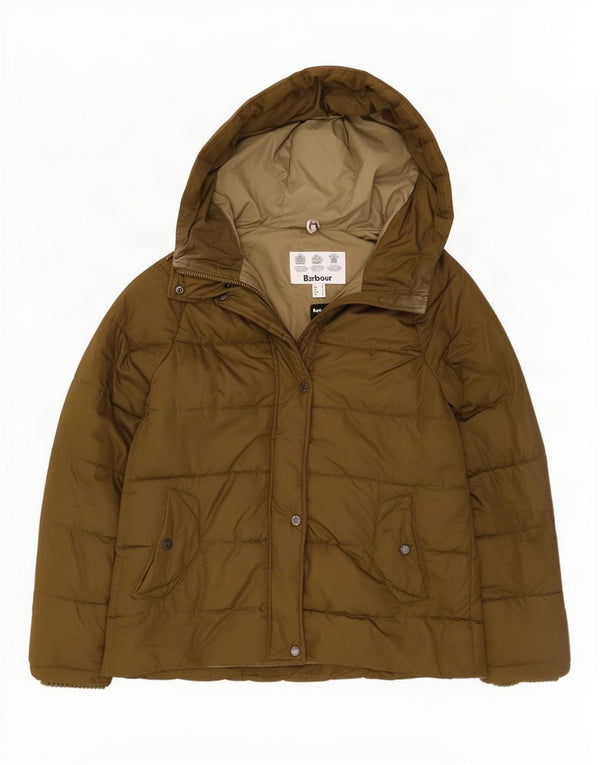 Jaqueta acolchoada de grandes dimensões com capuz feminino Barbour UK 8 poliéster verde pequeno
