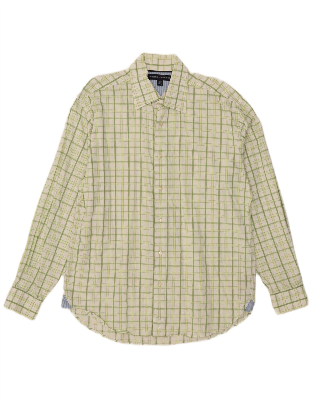 Camisa masculina Tommy Hilfiger tamanho 15 1/2 16 algodão xadrez verde médio