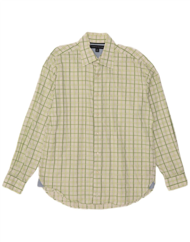 Camisa masculina Tommy Hilfiger tamanho 15 1/2 16 algodão xadrez verde médio