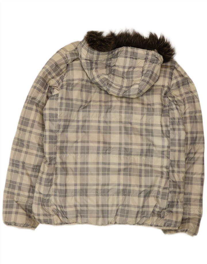 Jaqueta acolchoada reversível com capuz Nike masculina UK 44 2XL poliéster xadrez branco