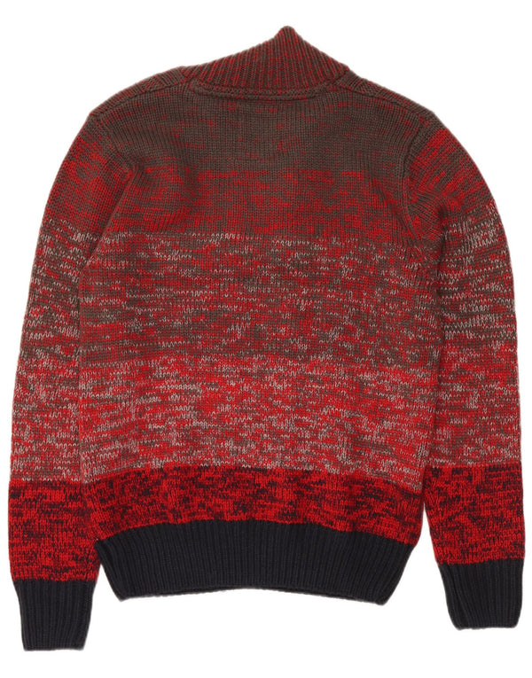 Suéter feminino VINTAGE com gola redonda e botão UK 18 XL vermelho colorblock