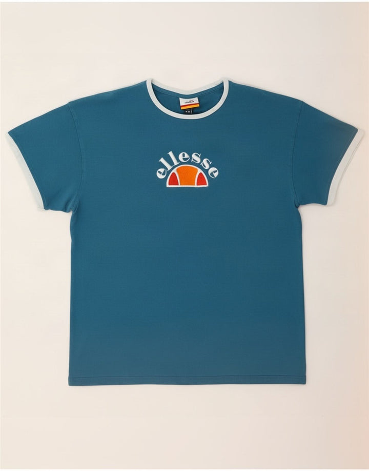 Camiseta feminina Ellesse com estampa gráfica UK 12 algodão azul médio