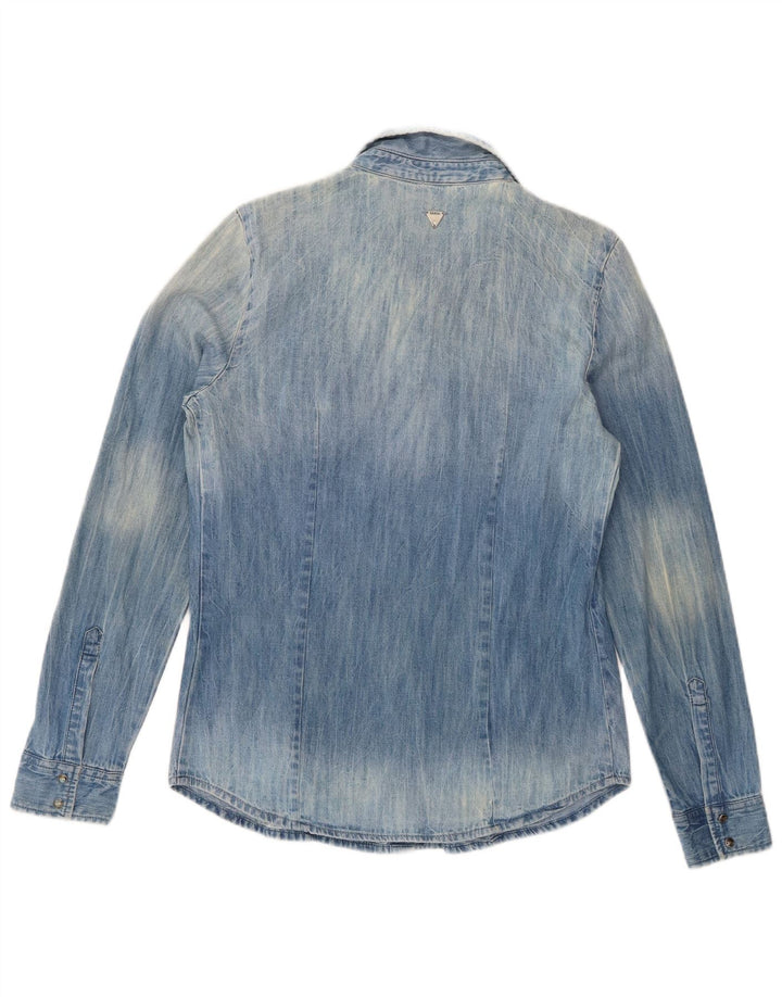 Guess Camisa jeans feminina grande Reino Unido 6 XS azul algodão