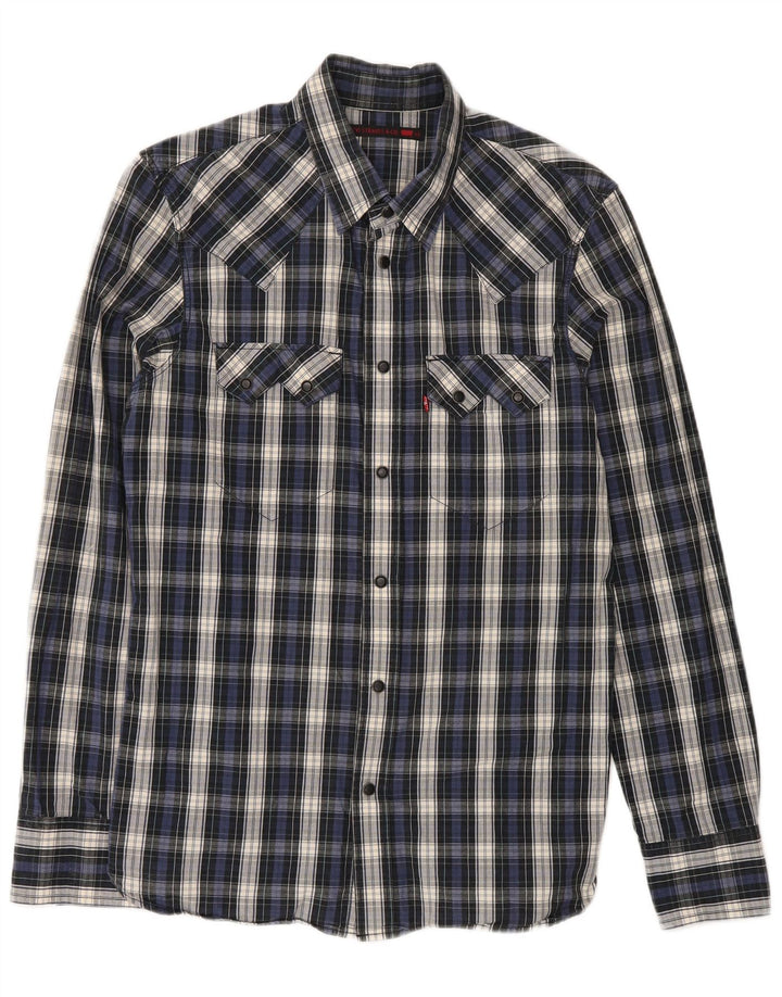 Camisa masculina Levi's média xadrez azul marinho algodão