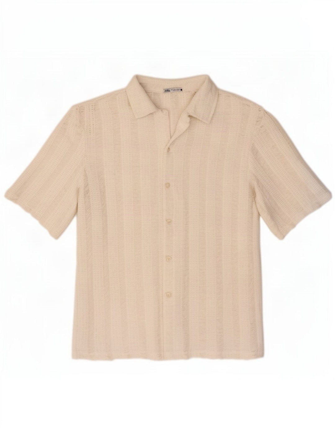 Zara Camisa masculina de malha de manga curta grande poliéster listrado branco