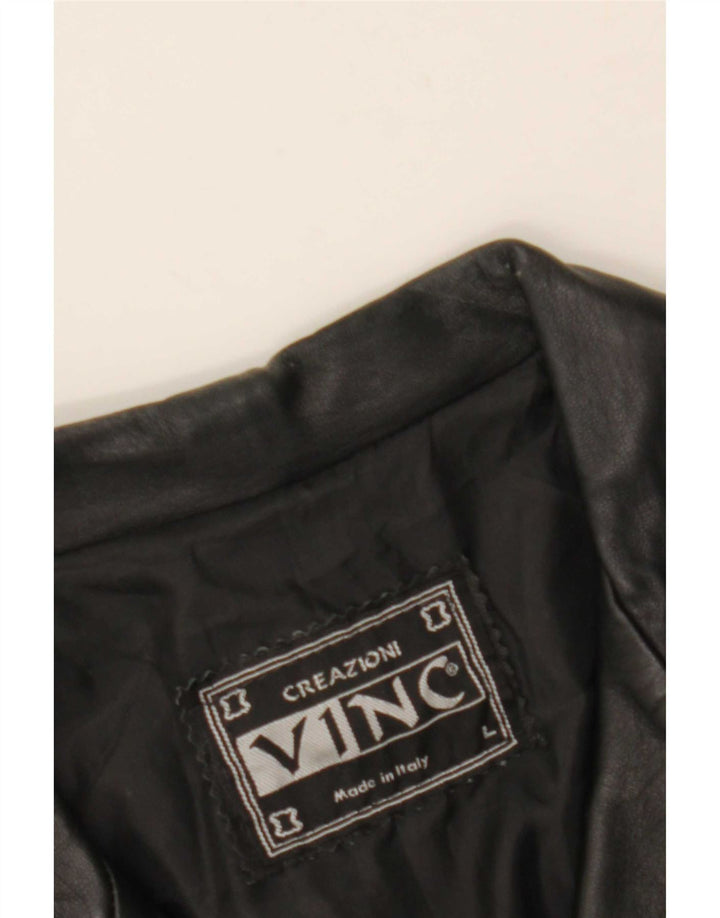 Casaco de couro feminino vintage UK 14 grande preto