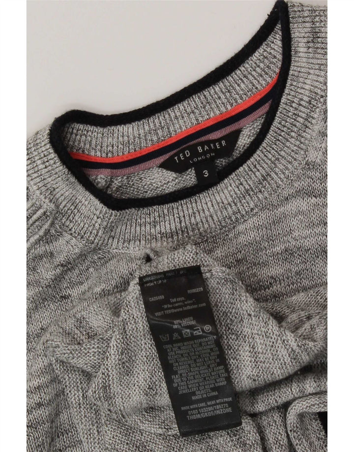 Suéter masculino Ted Baker com gola redonda, tamanho 3, linho manchado cinza médio